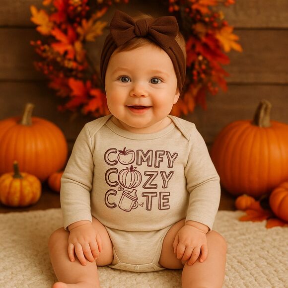 Dot & Zazz Unisex "Comfy Cozy Cute" Thanksgiving One Piece Sleeper 9-12 Months - Picture 2 of 9